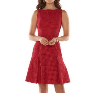Chaps *Sz 12 * Red Sleeveless Eyelet Dress Fit & Flare Fully lined Zip Back